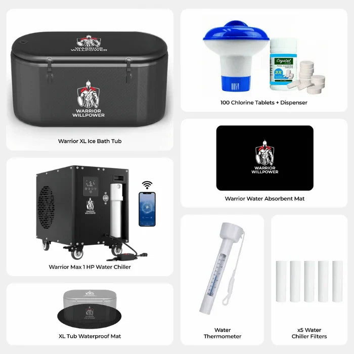 Warrior Willpower Max 1 HP WiFi Water Chiller/Heater + XL Ice Bath Tub